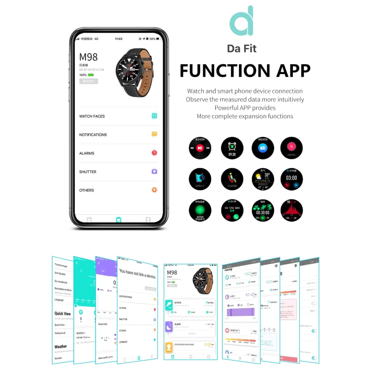 M98 1.28 inch IPS Color Screen IP67 Waterproof Smart Watch, Support Sleep Monitor / Heart Rate Monitor / Bluetooth Call, Style:Leather Strap(Silver) by bashfashion