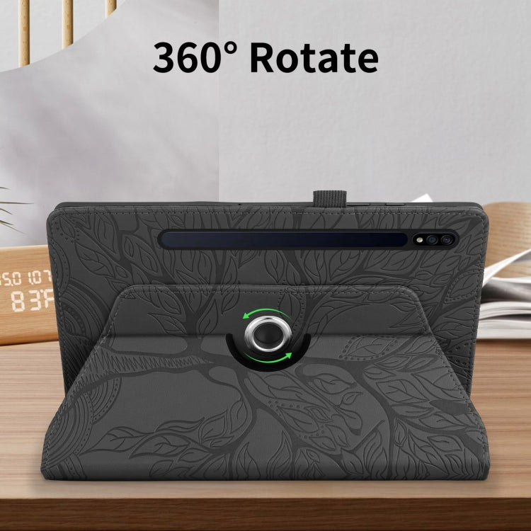 For Samsung Galaxy Tab S10 / S8 / S7 Tree Life Embossed Rotation Leather Tablet Case(Black) by bashfashion