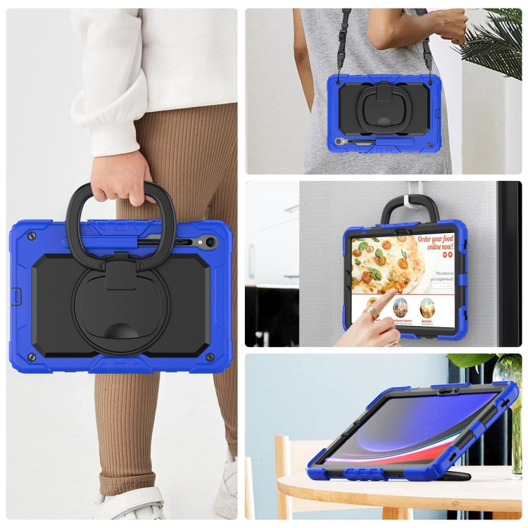 For Samsung Galaxy Tab S9 D Type Silicone Hybrid PC Tablet Case with Handle Holder(Blue) by bashfashion