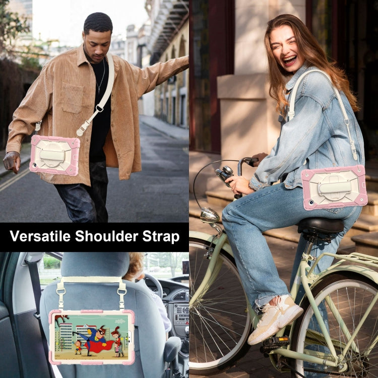 For Samsung Galaxy Tab A9 Contrast Color Robot C2 Silicone Hybrid PC Tablet Case(Rose Gold Beige) by bashfashion