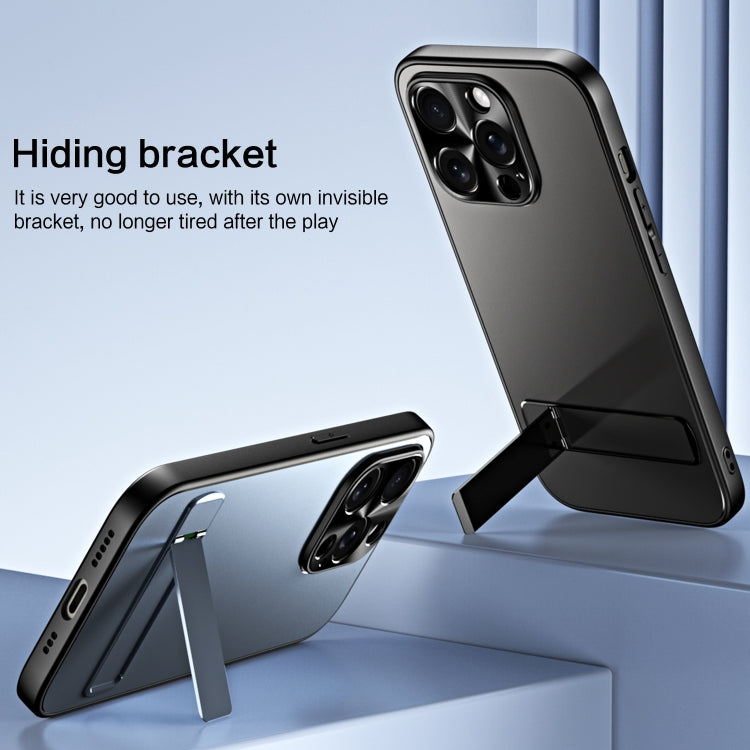 For iPhone 15 Plus R-JUST RJ-61 Electroplating Frosted TPU + PC Phone Case with Holder(Blue) by R-JUST