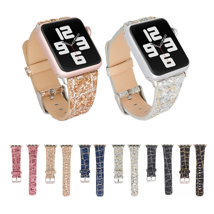 For Apple Watch 5 & 4 44mm / 3 & 2 & 1 42mm Glitter Sequins Leather Watch Band(Black Gold) by bashfashion