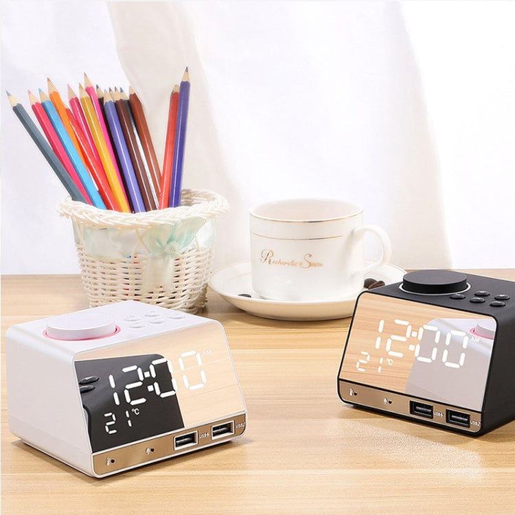 K11 Bluetooth Alarm Clock Speaker Creative Digital Music Clock Display Radio with Dual USB Interface, Support U Disk / TF Card / FM / AUX, US Plug(White) by bashfashion