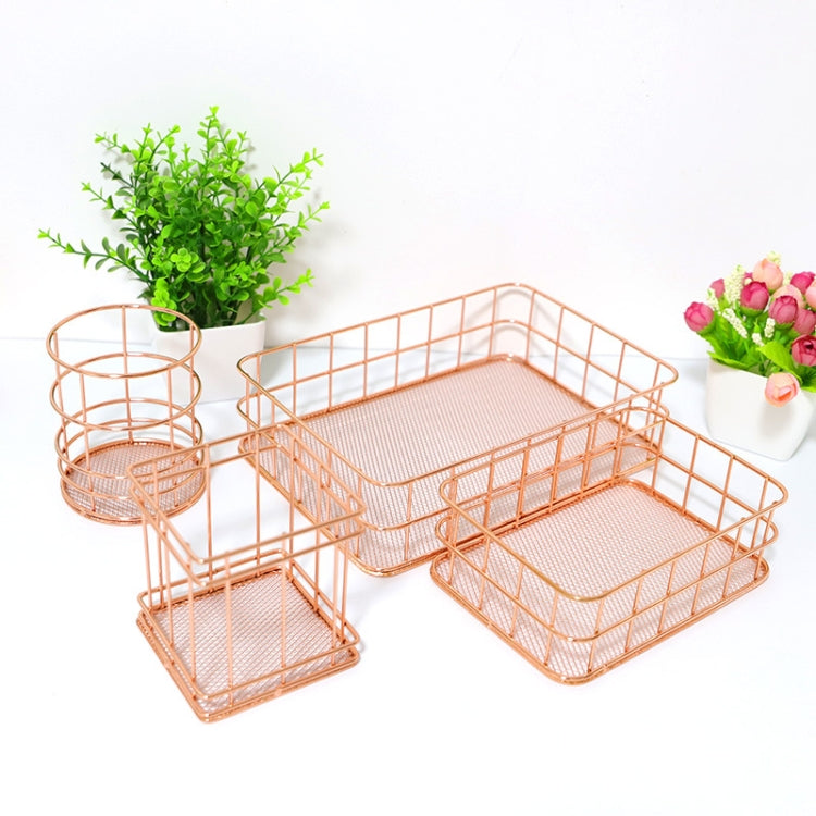 Rose Gold Net Bottom Modern Minimalist Office Home Wrought Iron Storage Basket, Size:Large Size by bashfashion