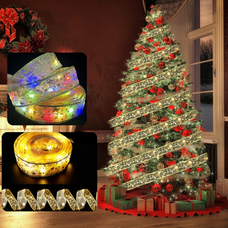 Christmas LED Lights Bronzing Double Ribbon String Lights, Specification: 1m(Gold Red Warm Light) by bashfashion