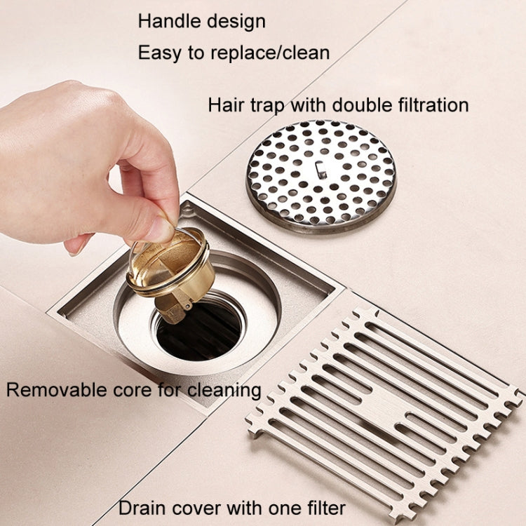 All Copper Brushed Anti-Odor Floor Drain Gravity Copper Core Bathroom Floor Drain, Specification: Round Straight Strip Single Use by bashfashion