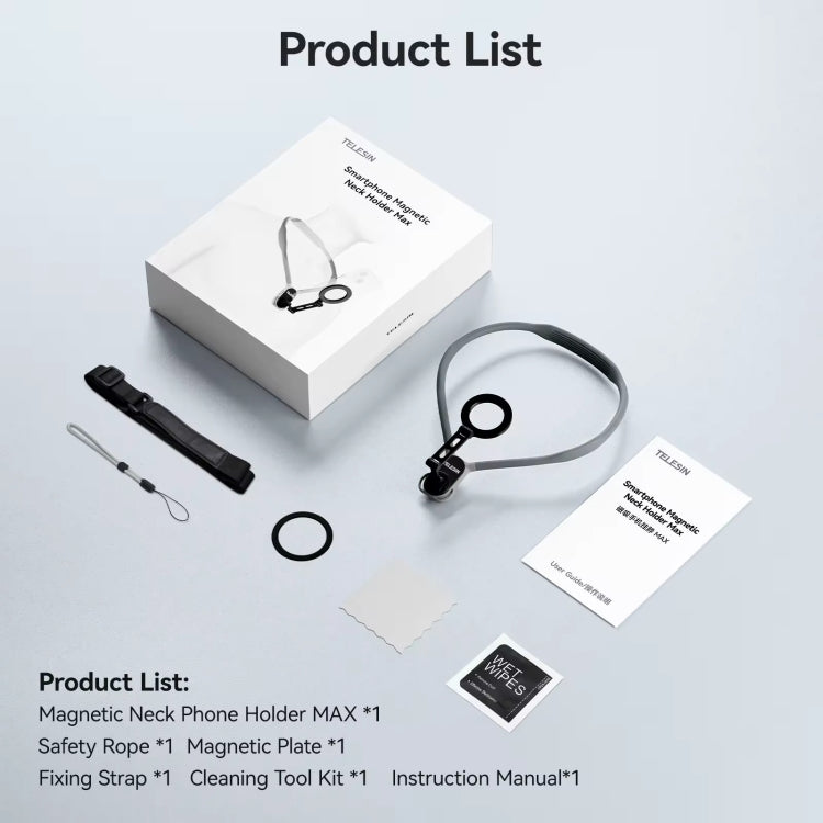 TELESIN MNM-002 Magsafe Magnetic Suction Mobile Phone Hanging Neck POV Viewing Angle Lazy Stand(Gray) by TELESIN