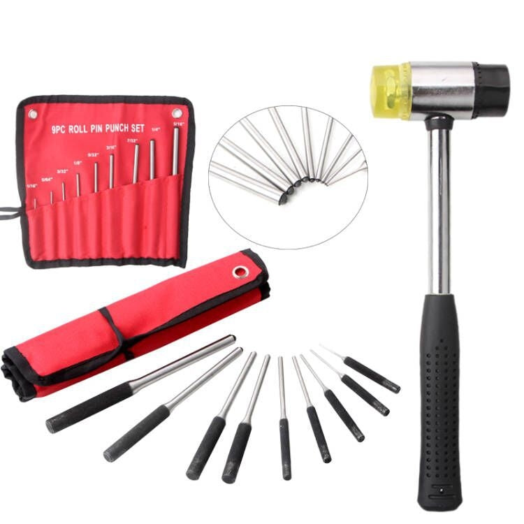 9-in-1 Heavy Duty Roll Pin Punch Set Round Punch Removal Tools, Spec: with Hammer by bashfashion