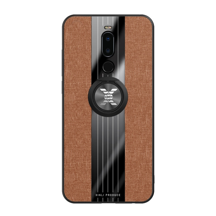 For Meizu Note 8 XINLI Stitching Cloth Texture Shockproof TPU Protective Case with Ring Holder(Brown) by XINLI