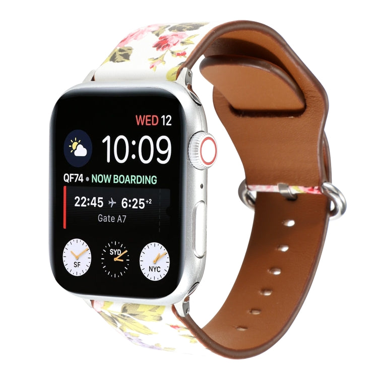 For Apple Watch Series 7 45mm / 6 & SE & 5 & 4 44mm / 3 & 2 & 1 42mm Floral Strap Watch Band(White Pink) by bashfashion