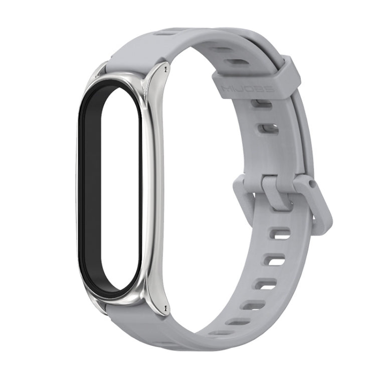 For Xiaomi Mi Band 6 / 5 / 4 / 3 Mijobs Flat Hole Silicone Watch Band, Style:Plus Case(Grey+Silver) by MIJOBS