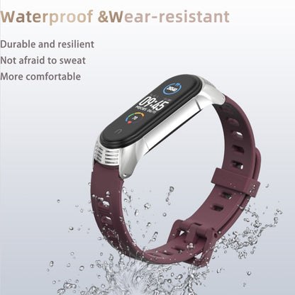 For Xiaomi Mi Band 6 / 5 / 4 / 3 Mijobs Flat Hole Silicone Watch Band, Style:Plus Case(Grey+Silver) by MIJOBS