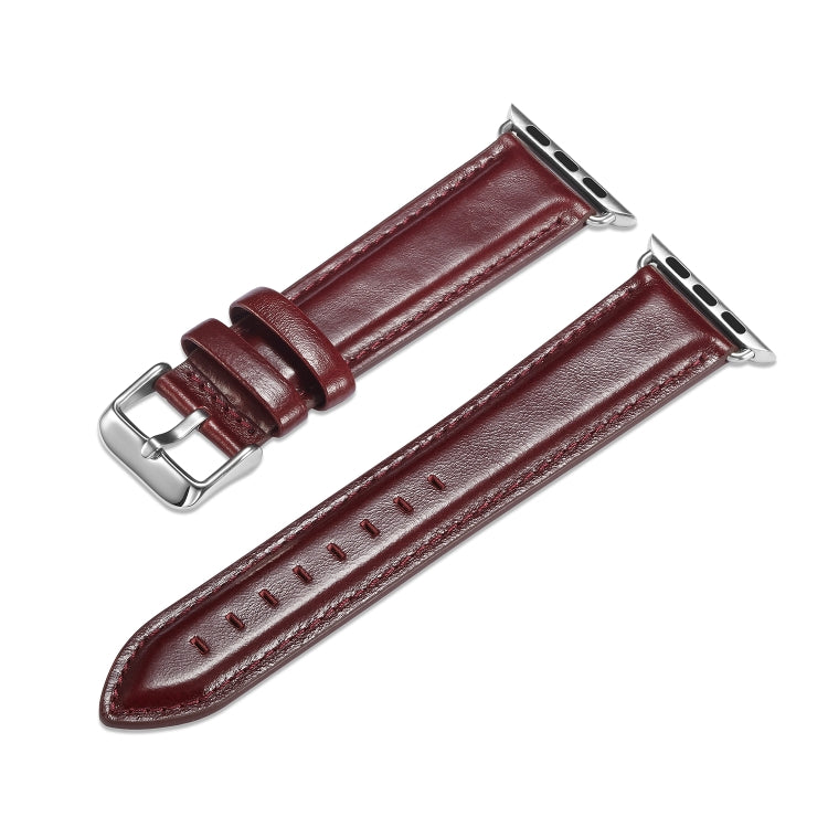 For Apple Watch Series 7 41mm / 6 & SE & 5 & 4 40mm / 3 & 2 & 1 38mm Crazy Horse Texture Top-grain Leather Watch Band(Wine Red) by bashfashion