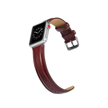 For Apple Watch Series 7 41mm / 6 & SE & 5 & 4 40mm / 3 & 2 & 1 38mm Crazy Horse Texture Top-grain Leather Watch Band(Wine Red) by bashfashion