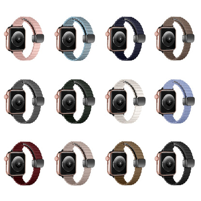 For Apple Watch SE 2022 40mm Water Ripple Magnetic Folding Buckle Watch Band, Style: Thin Version(Indigo Blue) by bashfashion