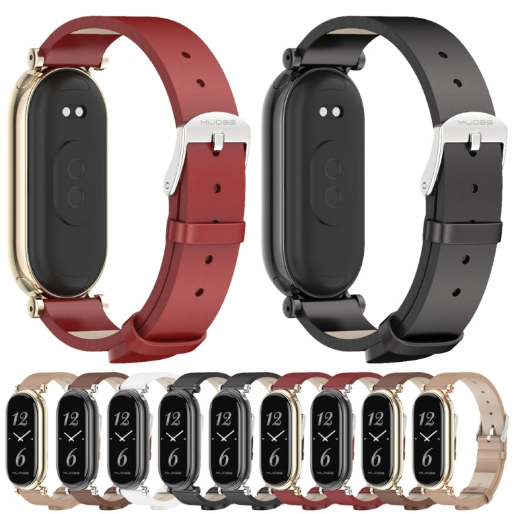 For Xiaomi Smart Band 10 / 9 / 8 Mijobs GT4 First Layer Cowhide Watch Band(Red Silver) by MIJOBS