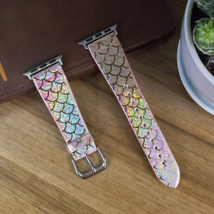 For Apple Watch 5 & 4 40mm / 3 & 2 & 1 38mm Discolor Glitter Fish Scale Texture Watch Band(Rose Gold) by bashfashion