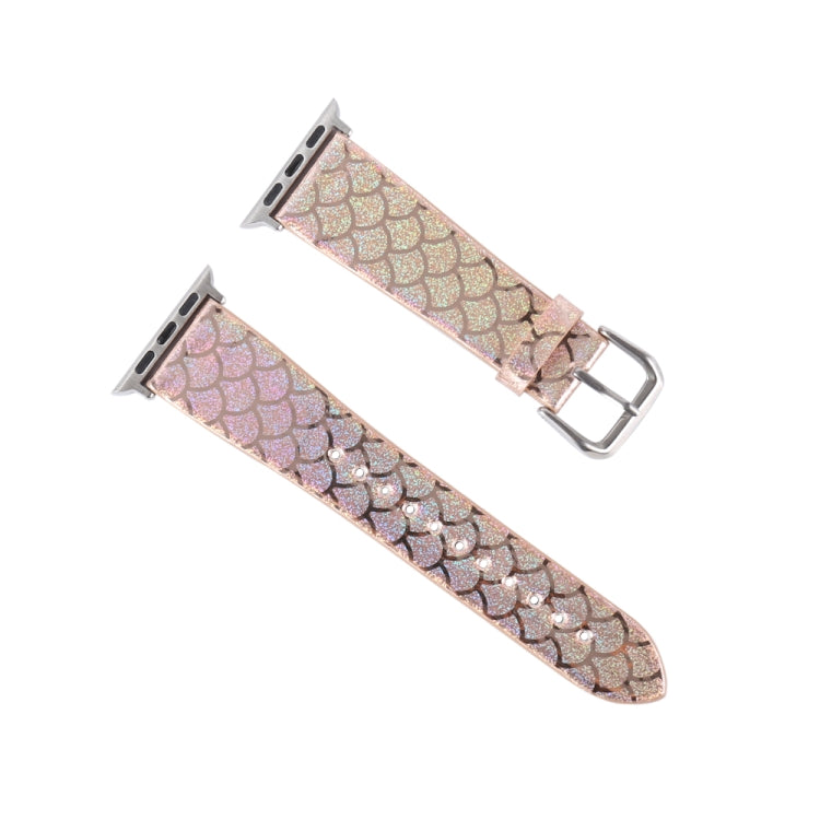 For Apple Watch 5 & 4 44mm / 3 & 2 & 1 42mm Discolor Glitter Fish Scale Texture Watch Band(Rose Gold) by bashfashion
