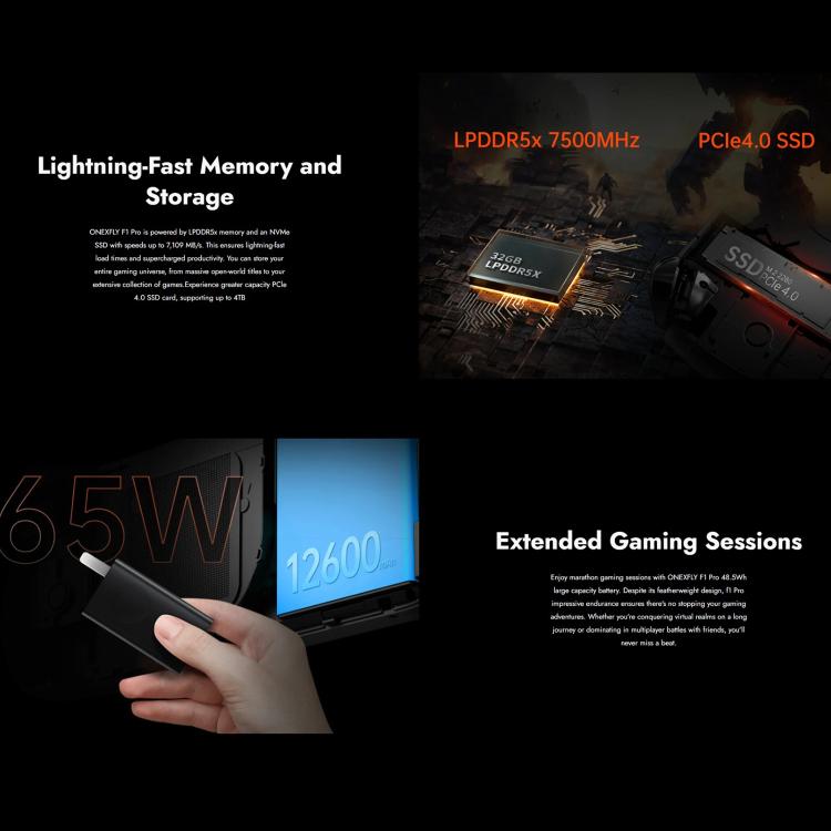 ONE-NETBOOK OneXPlayer F1 Pro 7 inch Handheld Game Console, 64GB+2TB, Windows 11 AMD Ryzen AI 9 HX 370 CPU(EU Plug) by ONE-NETBOOK