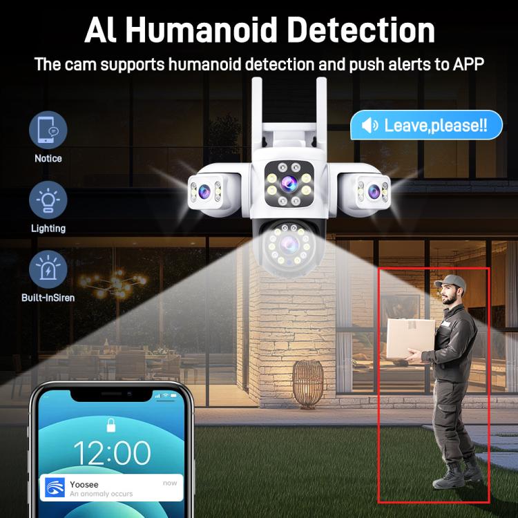 2MP HD 360 Degree Panorama 3 Lens IP66 Waterproof Wireless WiFi Camera, Memory:30 Days Memory Card(US Plug) by bashfashion