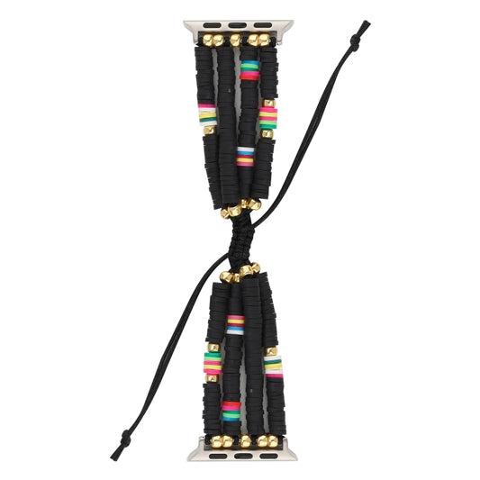 Bohemian Style Soft Ceramic Beaded Strap For Apple Series 7 41mm / 6 & SE & 5 & 4 40mm / 3 & 2 & 1 38mm(Black) by bashfashion