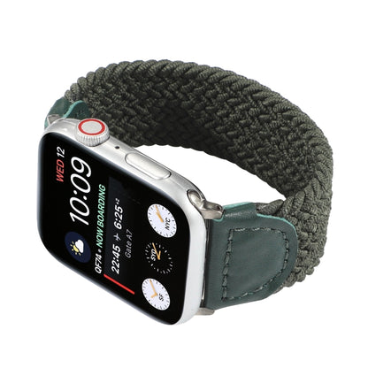 Nylon + Leather Braided Watch Band For Apple Watch Series 9&8&7 41mm / SE 3&SE 2&6&SE&5&4 40mm / 3&2&1 38mm, Size:M(Army Green) by bashfashion