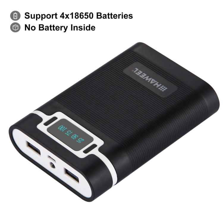 HAWEEL DIY 4 x 18650 Battery (Not Included) 10000mAh Power Bank Shell Box with 2 x USB Output & Display for iPhone, Galaxy, Sony, HTC, Google, Huawei, Xiaomi, Lenovo and other Smartphones(Black) by HAWEEL