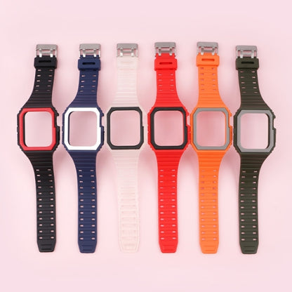 Silicone Strap with Case For Apple Watch Series 9&8&7 41mm / SE 3&SE 2&6&SE&5&4 40mm / 3&2&1 38mm(Blue+White) by bashfashion