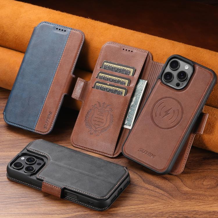 For iPhone 17 Pro Max Suteni Q07 2-in-1 Multi-function Detachable Wallet MagSafe Phone Case(Brown) by Suteni