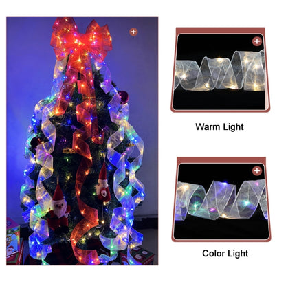 Christmas Ornament Double Light Board Yarn Ribbon String Lights, Specification: 4m(Red Color Light) by bashfashion