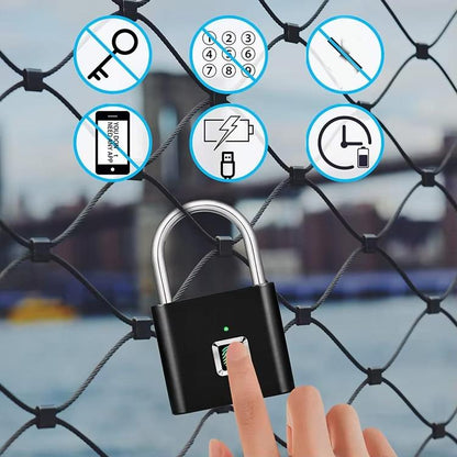 Smart Fingerprint Rechargeable Padlock Waterproof Morse Code Emergency Unlocking(Matte Black) by bashfashion
