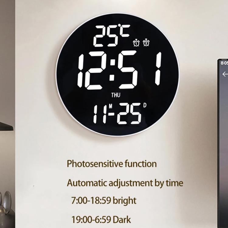 11.6-Inch White Light Wall Clock With Remote Control Multi-Functional Alarm Clock White+Black by bashfashion