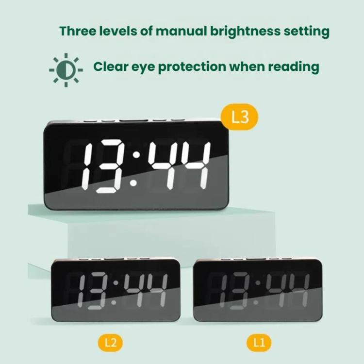 LED Mirror Digital Clock with Type-C Charging Port & 18650 Battery Compartment (Battery Not Included)(White+Blue) by bashfashion