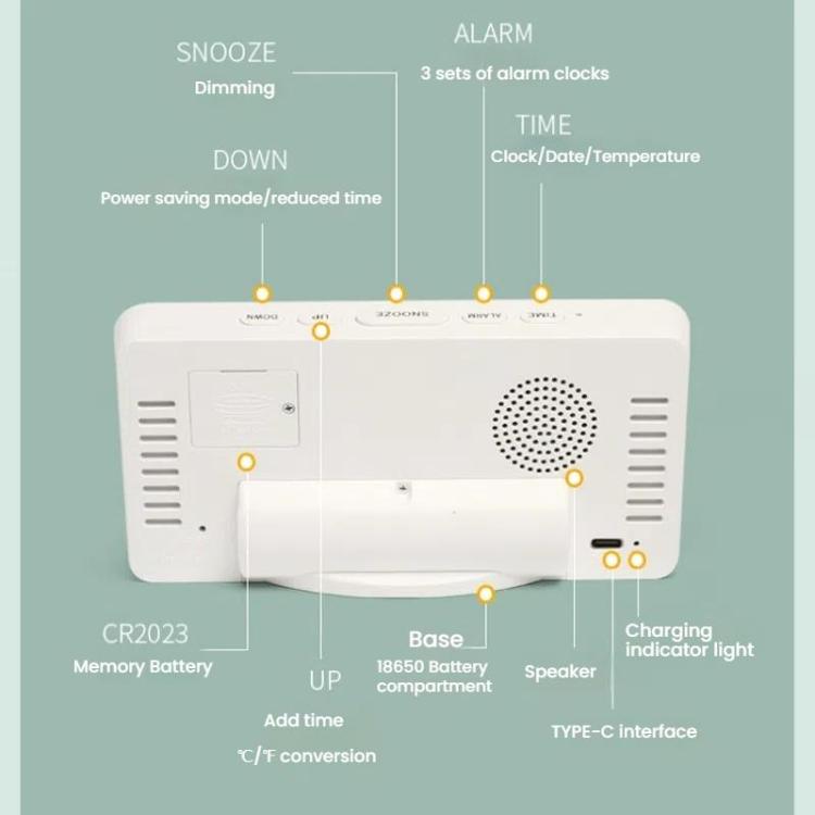 LED Mirror Digital Clock with Type-C Charging Port & 18650 Battery Compartment (Battery Not Included)(White+Blue) by bashfashion